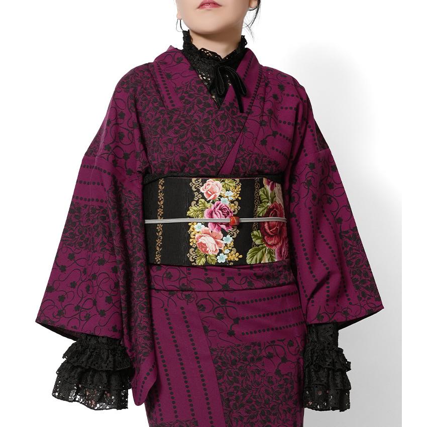 着物 単衣 コラージュペイズリー 花唐草 ボルドー 赤紫 洋唐草 洗える 