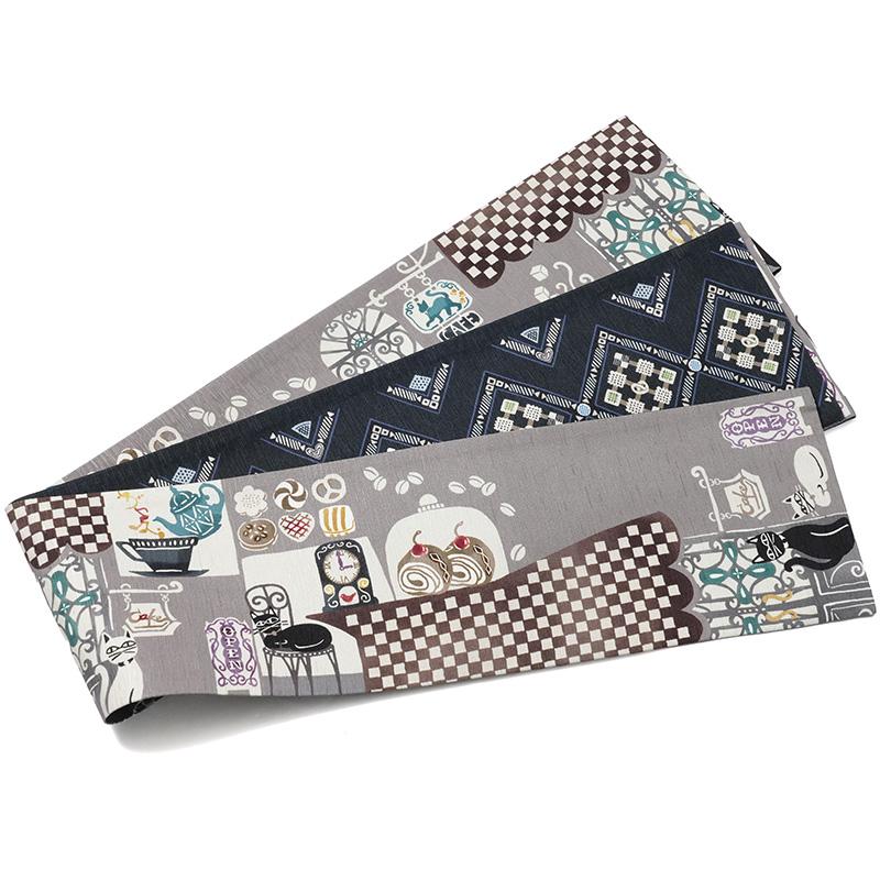 半幅帯 WAKKA 日々是甘日 お菓子 猫 グレー ブラウン ネイビー カフェ