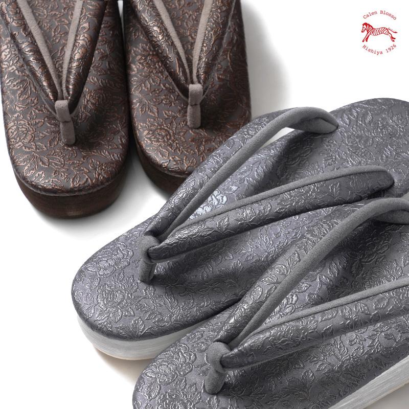 カレンブロッソ カフェ草履 フラワーエンボス 薔薇 アンティーク 花柄