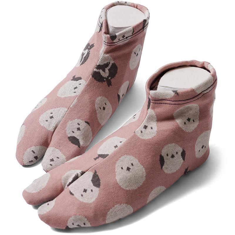 柄足袋 シマエナガ 鳥 ピンク フリーサイズ ストレッチ 口ゴム 薄手