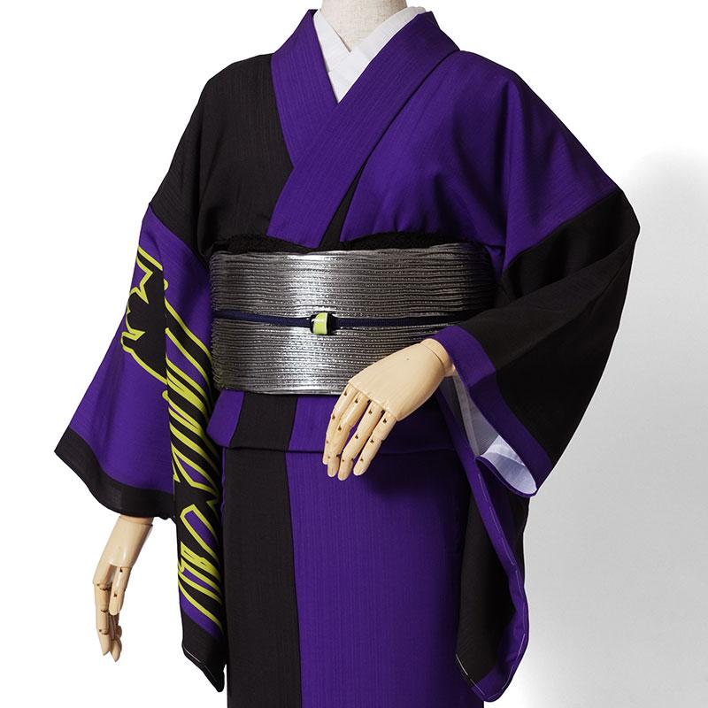 単衣着物 JUNKO KOSHINO セオアルファ 琳 菖蒲 花 黒 紫 黄色 蛍光色