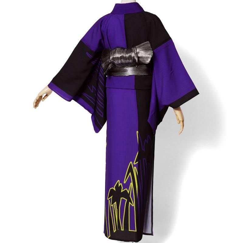 単衣着物 JUNKO KOSHINO セオアルファ 琳 菖蒲 花 黒 紫 黄色 蛍光色