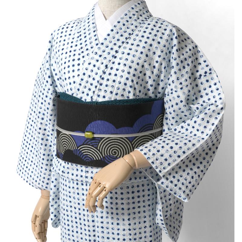 単衣着物 エンブロイダリーレース 豆絞り風 ドット 白 紺 刺繍 単衣