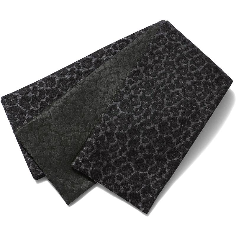 半幅帯 レオパード ブラック ヒョウ柄 ラメ 日本製 リバーシブル 長尺