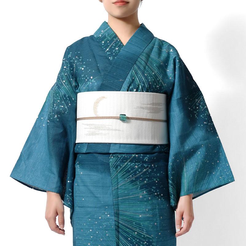 浴衣 美術サロン 綿絽 煌めき ターコイズ 青緑 レディース 細密染め