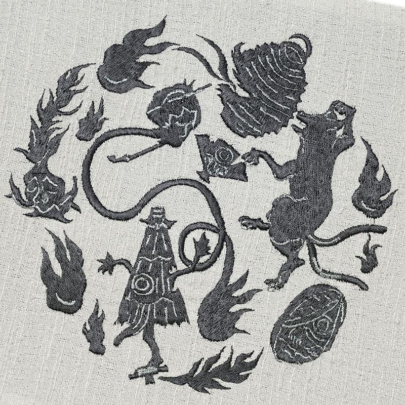 帯2　撫松庵　妖怪円陣刺繍　半幅帯　ライトグレー　新品タグ付き　３５０００円 撫松庵 半幅帯 妖怪円陣刺繍 グレー 黒 オバケ ワンポイント シンプル