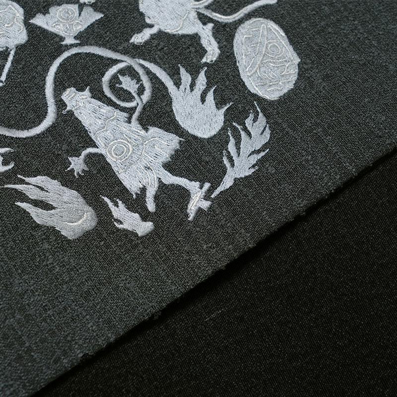 撫松庵 半幅帯 妖怪円陣刺繍 グレー 黒 オバケ ワンポイント シンプル