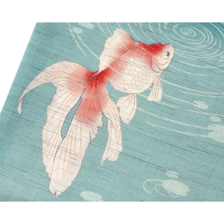 京袋帯 WAKKA 麻 涼夏 金魚 ホオヅキ ターコイズ 水色 赤 夏帯 動物