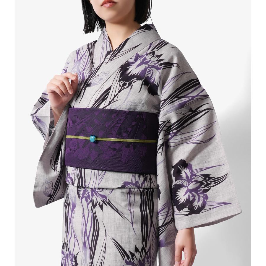 浴衣 注染 綿麻 薄紫に菖蒲 あやめ 古典柄 レディース 仕立上がり 単品