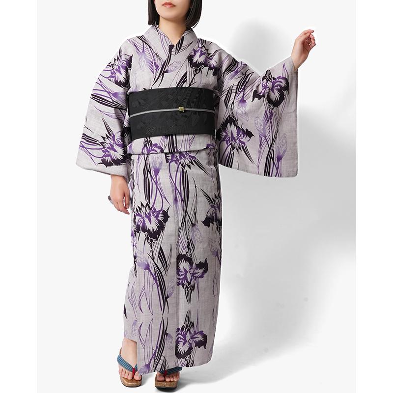 浴衣 注染 綿麻 薄紫に菖蒲 あやめ 古典柄 レディース 仕立上がり 単品
