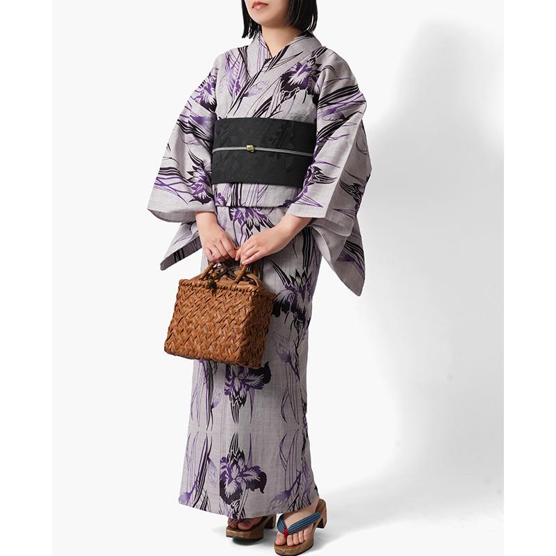 浴衣 注染 綿麻 薄紫に菖蒲 あやめ 古典柄 レディース 仕立上がり 単品