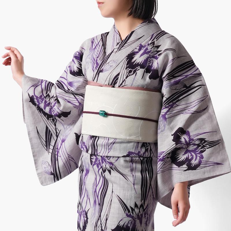 浴衣 注染 綿麻 薄紫に菖蒲 あやめ 古典柄 レディース 仕立上がり 単品