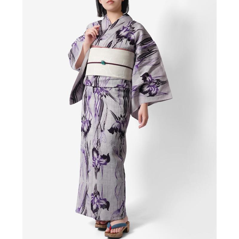 浴衣 注染 綿麻 薄紫に菖蒲 あやめ 古典柄 レディース 仕立上がり 単品