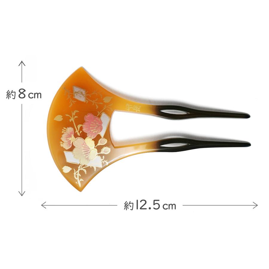 かんざし 桜 さくら 蒔絵風 べっ甲調 黄土 バチ型 フォーマル 髪飾り