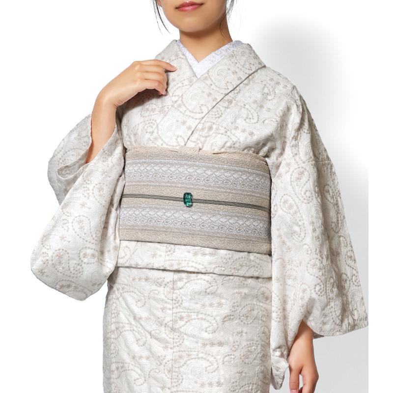 着物 綿麻 刺繍 ペイズリー 白 アイボリー 単衣 洗える 仕立て上がり 日本製 女性用 レディース 刺しゅう 日本製の画像