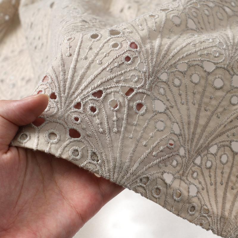 着物 刺繍 レース 扇型 ベージュ 単衣 洗える 仕立て上がり 日本製 女性用 レディース 30代 40代 50代 刺しゅう 日本製 春 秋の画像