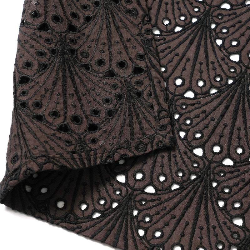 着物 刺繍 レース 扇型 ダークブラウン 単衣 洗える 仕立て上がり 日本製 女性用 レディース 30代 40代 50代 刺しゅう 日本製 春 秋の画像