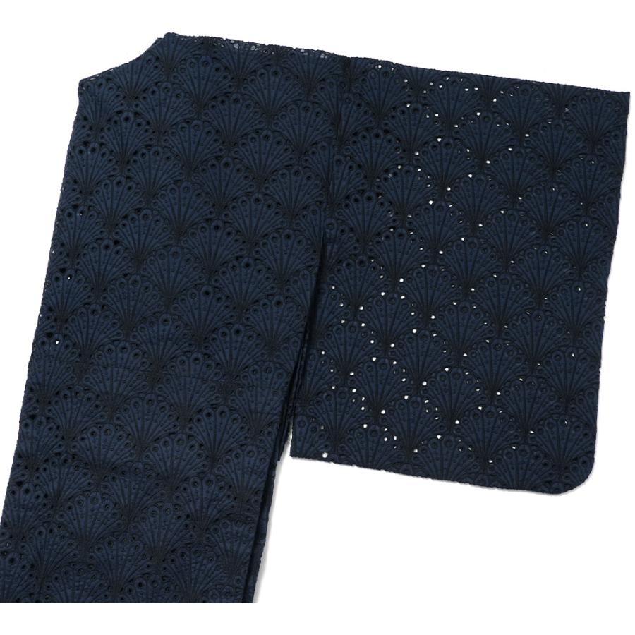 着物 刺繍 レース 扇型 ネイビー 紺 単衣 洗える 仕立て上がり 日本製 女性用 レディース 30代 40代 50代 刺しゅう 日本製 春 秋の画像