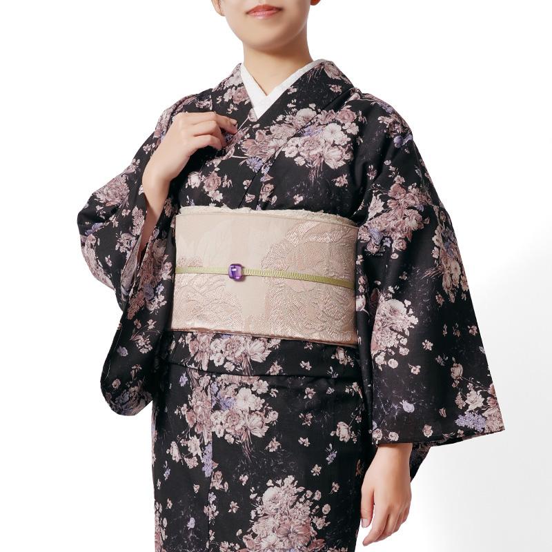着物 セオアルファ 単衣 アンティークフラワー 黒 ピンク フェミニン