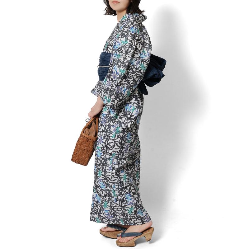 浴衣 紅型風 小鳥 笹藪 青 緑 古典柄 レディース 仕立上がり 単品 兵児帯 浴衣セット