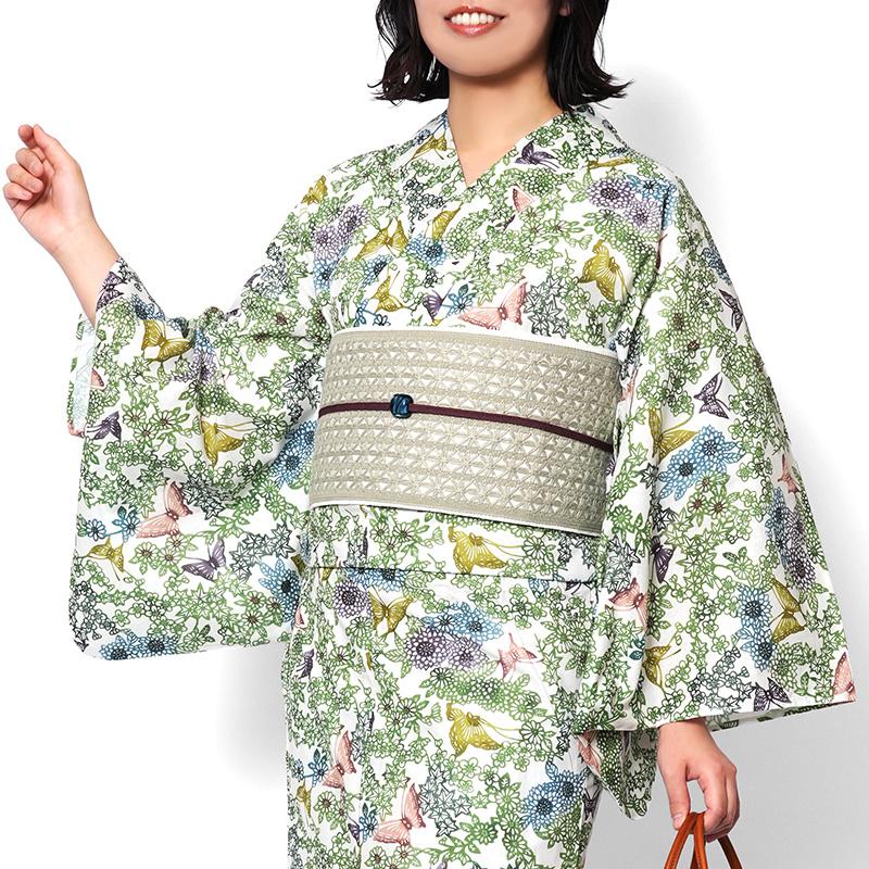 浴衣 紅型風 蝶 花 菊 梅 紅葉 緑 カラフル 古典柄 レディース 仕立