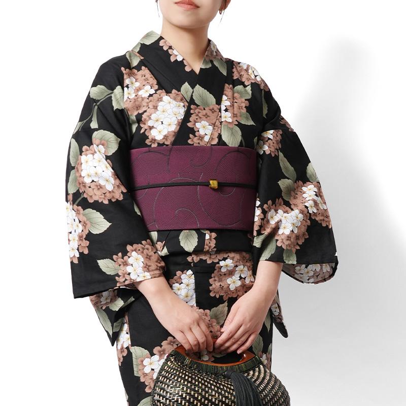 半幅帯 美術サロン 渦美 ボルドー ワインレッド 黒 シンプル 幾何学