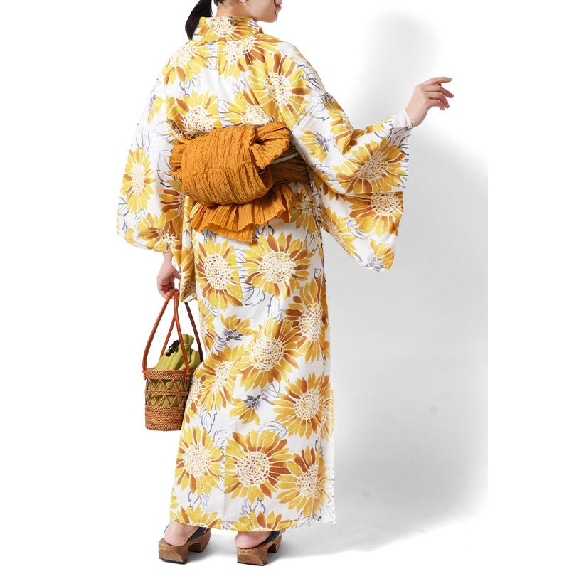 浴衣 ひまわり 白 黄色 レトロ モダン レディース 仕立上がり 単品