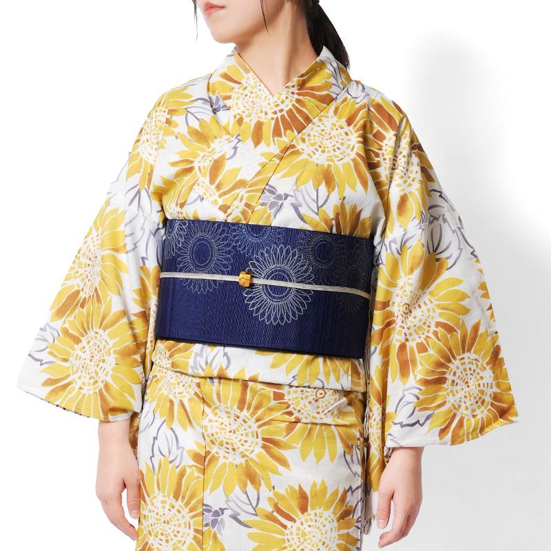 浴衣 ひまわり 白 黄色 レトロ モダン レディース 仕立上がり 単品