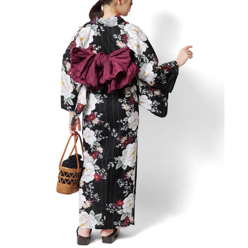 浴衣 牡丹 菊 黒 白 赤 レトロ モダン レディース 仕立上がり 単品