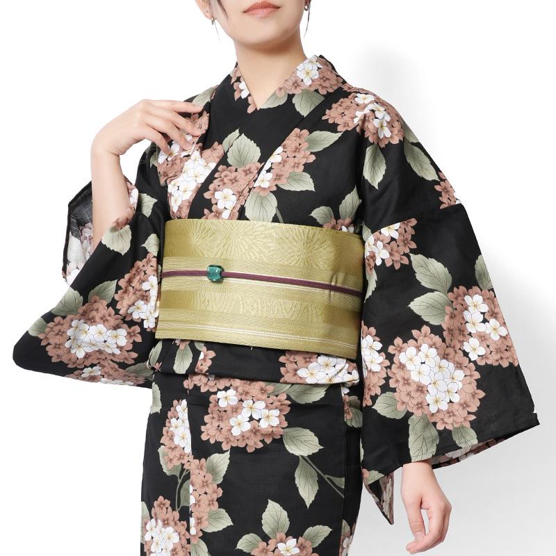 浴衣 紫陽花 黒 ブラウン 白 レトロ モダン レディース 仕立上がり