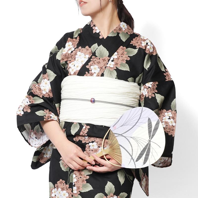 浴衣 紫陽花 黒 ブラウン 白 レトロ モダン レディース 仕立上がり