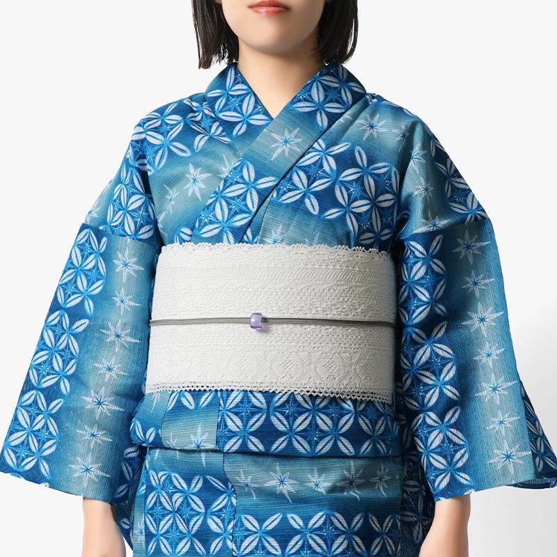 浴衣 綿絽 切子風 七宝 ターコイズ 青 グラデーション レディース 幾何