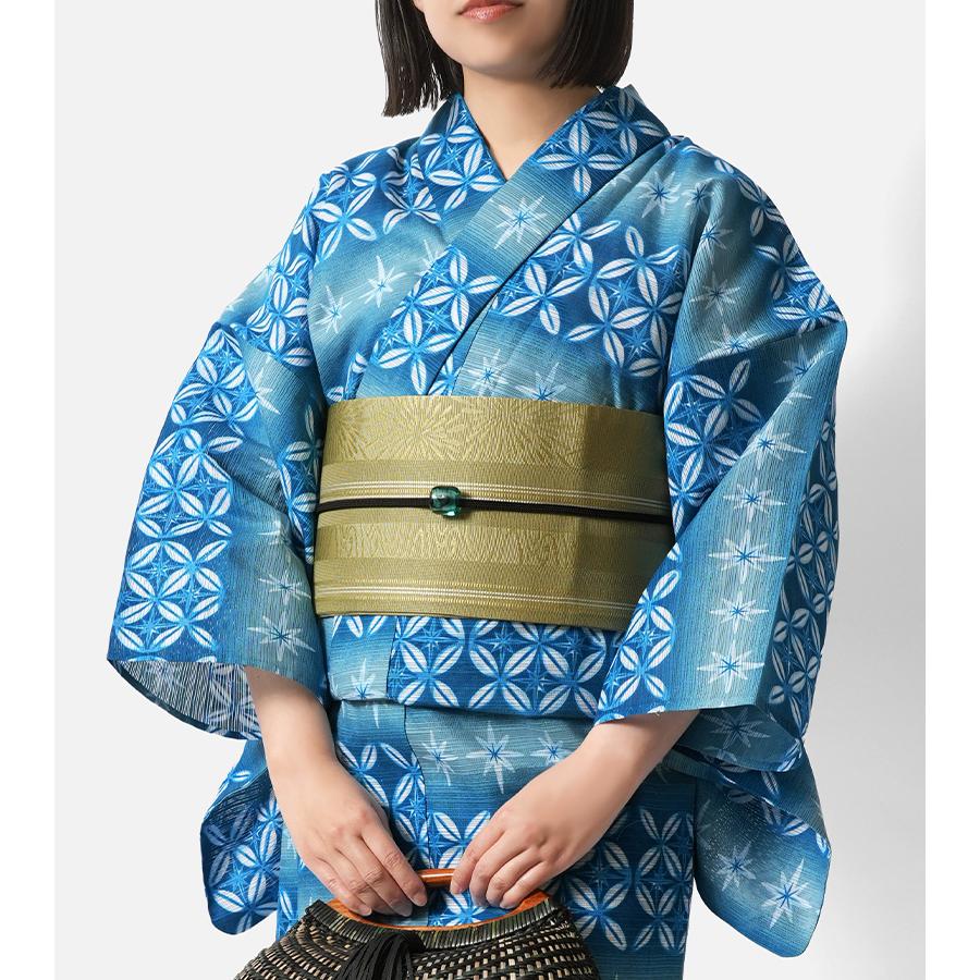 浴衣 綿絽 切子風 七宝 ターコイズ 青 グラデーション レディース 幾何