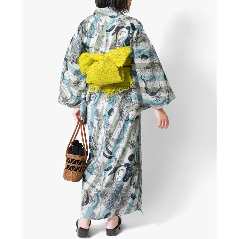 浴衣 和風館 セオアルファ フルッタロッサ ベジタブル 野菜 水色 黄緑 白 ストライプ レディース モダン 個性的 Fruttarossa 女性用 仕立上がり 単品の画像