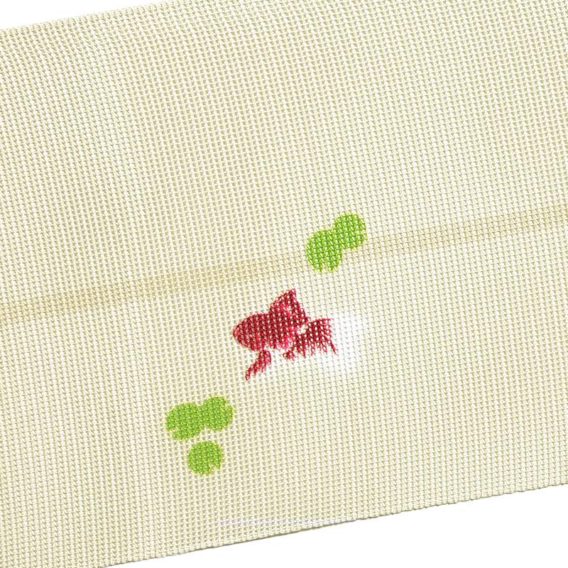 半幅帯 紗 金魚 流水 レトロ 単帯 一重 ひとえ 夏帯 : dear-japan