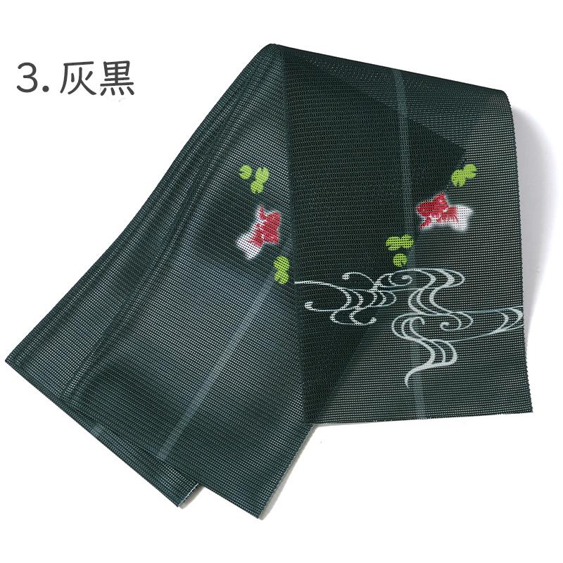 半幅帯 紗 金魚 流水 レトロ 単帯 一重 ひとえ 夏帯 : dear-japan