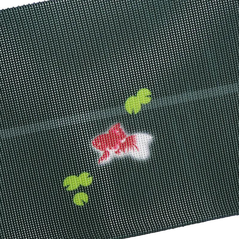 半幅帯 紗 金魚 流水 レトロ 単帯 一重 ひとえ 夏帯 : dear-japan