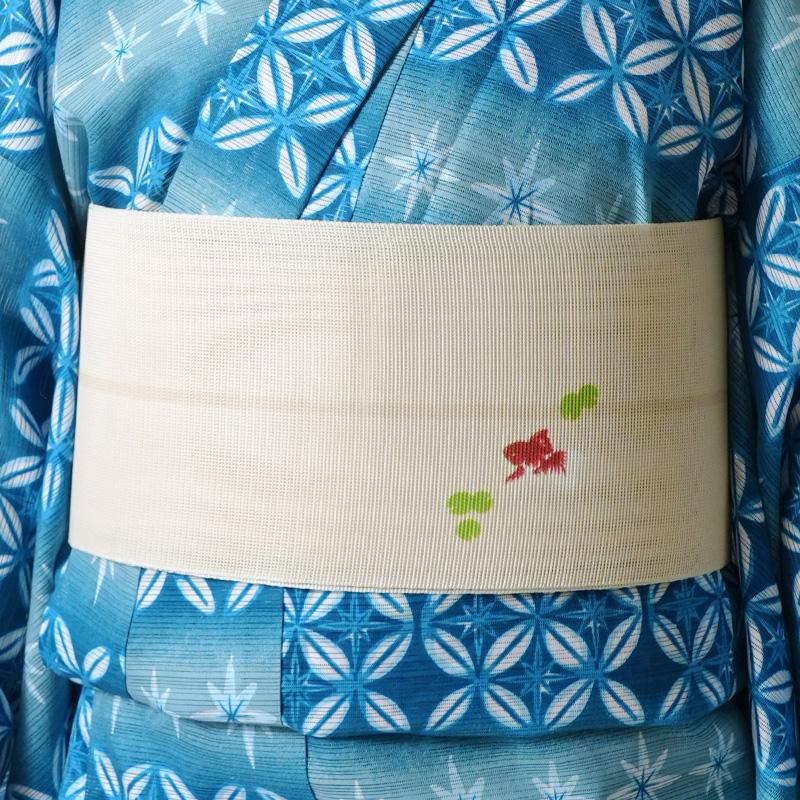 半幅帯 紗 金魚 流水 レトロ 単帯 一重 ひとえ 夏帯 : dear-japan