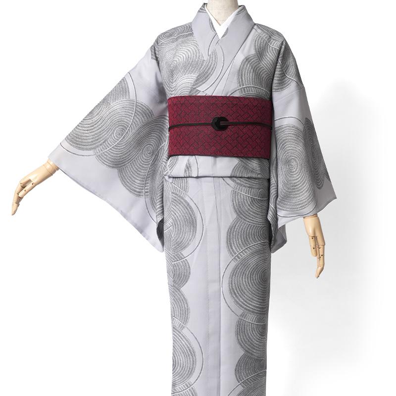 撫松庵 半幅帯 麻100％ 網代文様 赤 黒 リバーシブル 夏用 浴衣帯 長尺