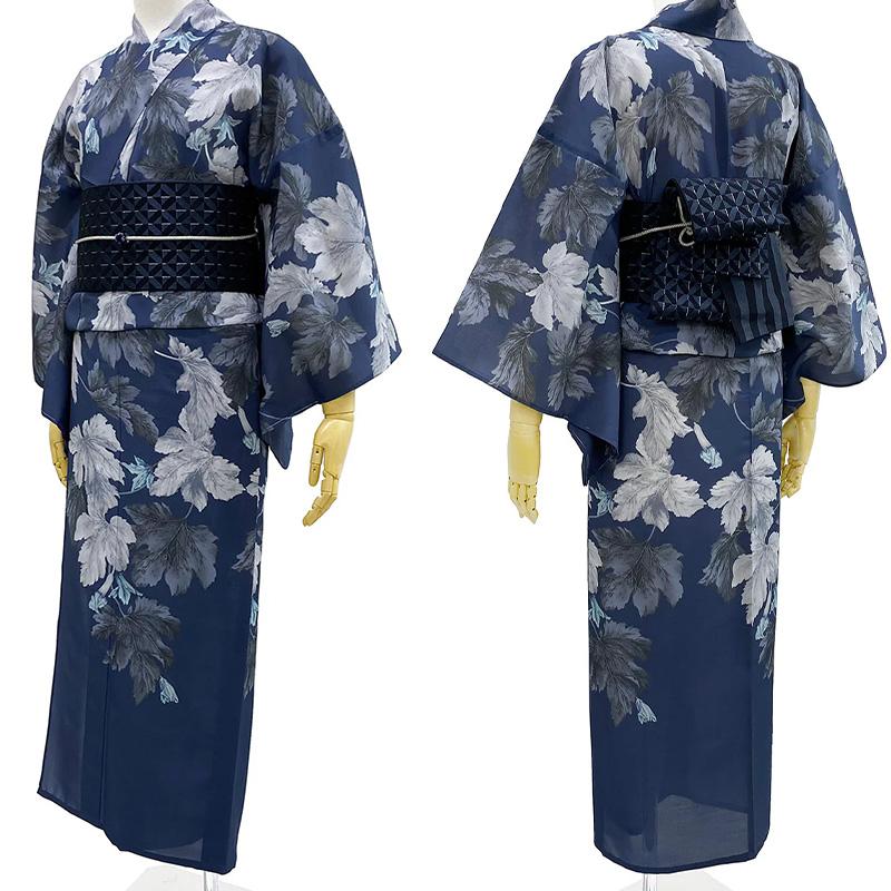 撫松庵 浴衣 ズッキーニ グレー ネイビー 絵羽風 セオアルファ 単衣 夏着物 着てみてわかる モダン カッコイイ 仕立て上がり 単品 30代 40代 50代 夏きものの画像