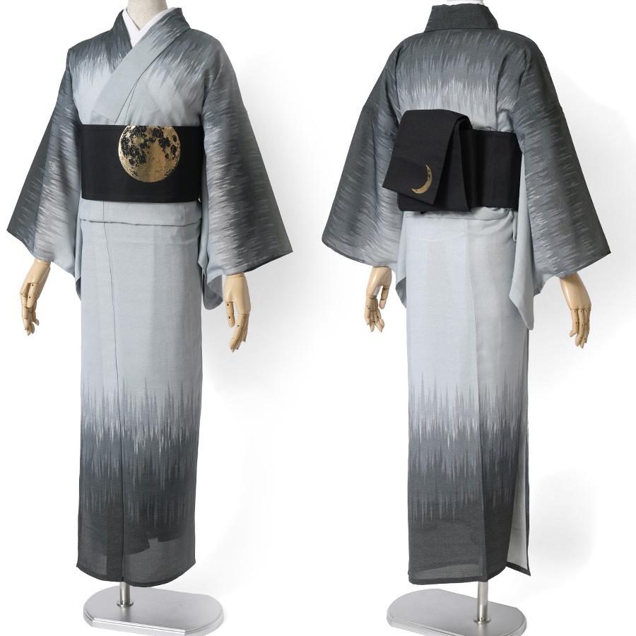 撫松庵 浴衣 色絣 ライトグレー 絵羽風 セオアルファ モノトーン 単衣 幾何学 シンプル夏着物 着てみてわかる 仕立て上がり 単品 30代 40代 50代の画像