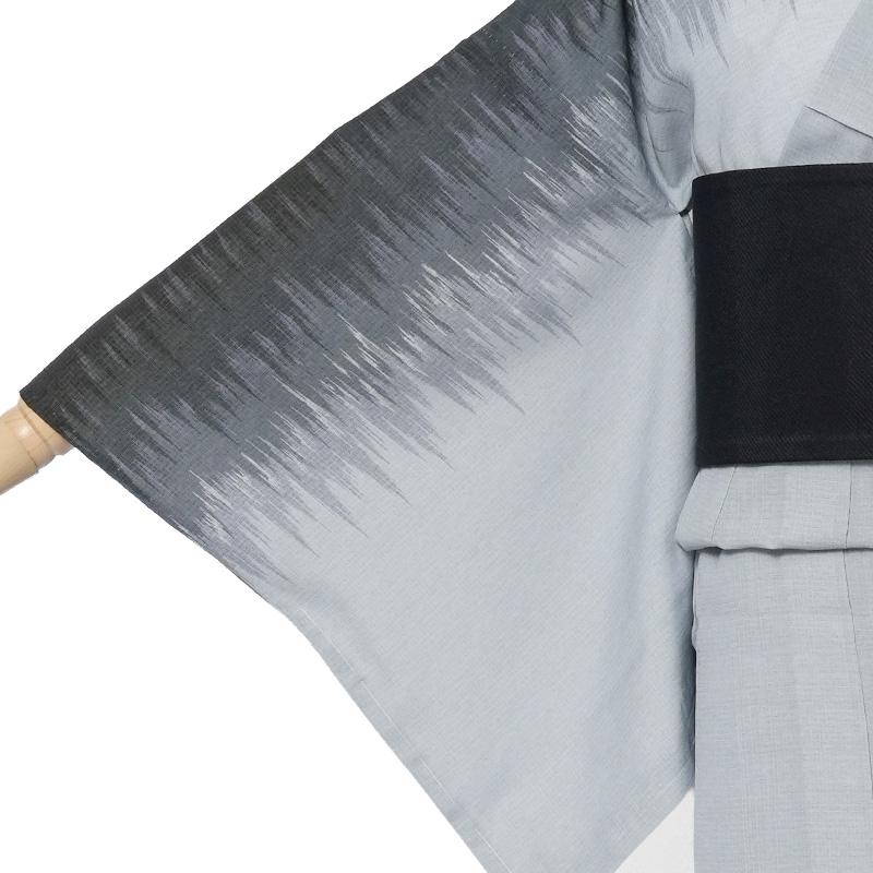 撫松庵 浴衣 色絣 ライトグレー 絵羽風 セオアルファ モノトーン 単衣 幾何学 シンプル夏着物 着てみてわかる 仕立て上がり 単品 30代 40代 50代の画像