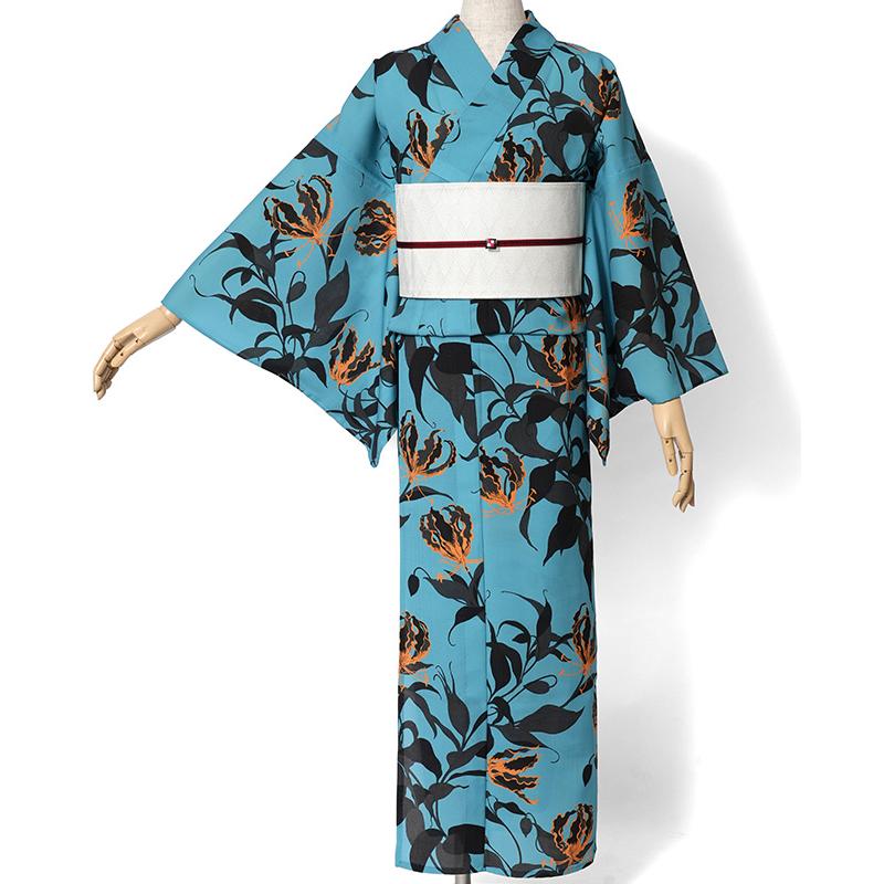 撫松庵　超美品　セオα 現代　浴衣　168裄68.5 黒　茶色　芭蕉　トール 撫松庵 浴衣 グロリオサ 水色 黒 オレンジ セオアルファ 単衣 夏着物