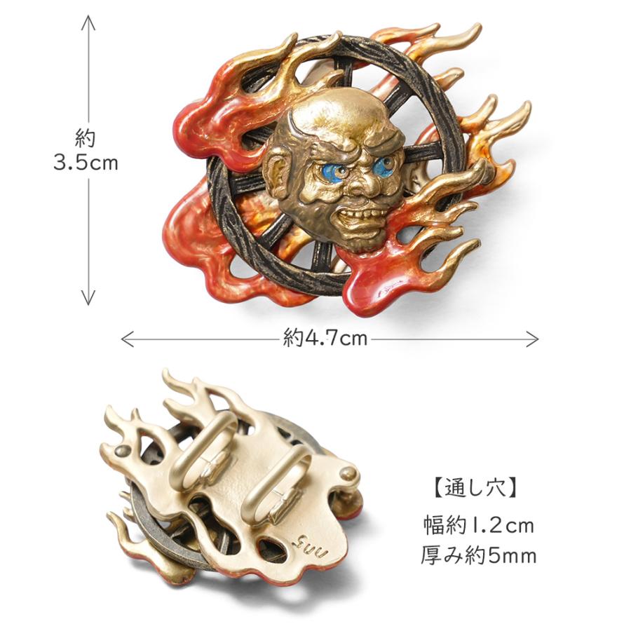 帯留め 輪入道 赤 ゴールド 妖怪 ハンドメイド 和装小物 ピューター