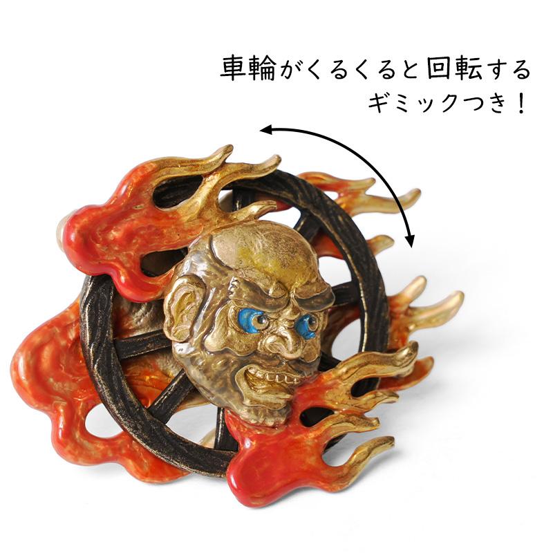 帯留め 輪入道 赤 ゴールド 妖怪 ハンドメイド 和装小物 ピューター