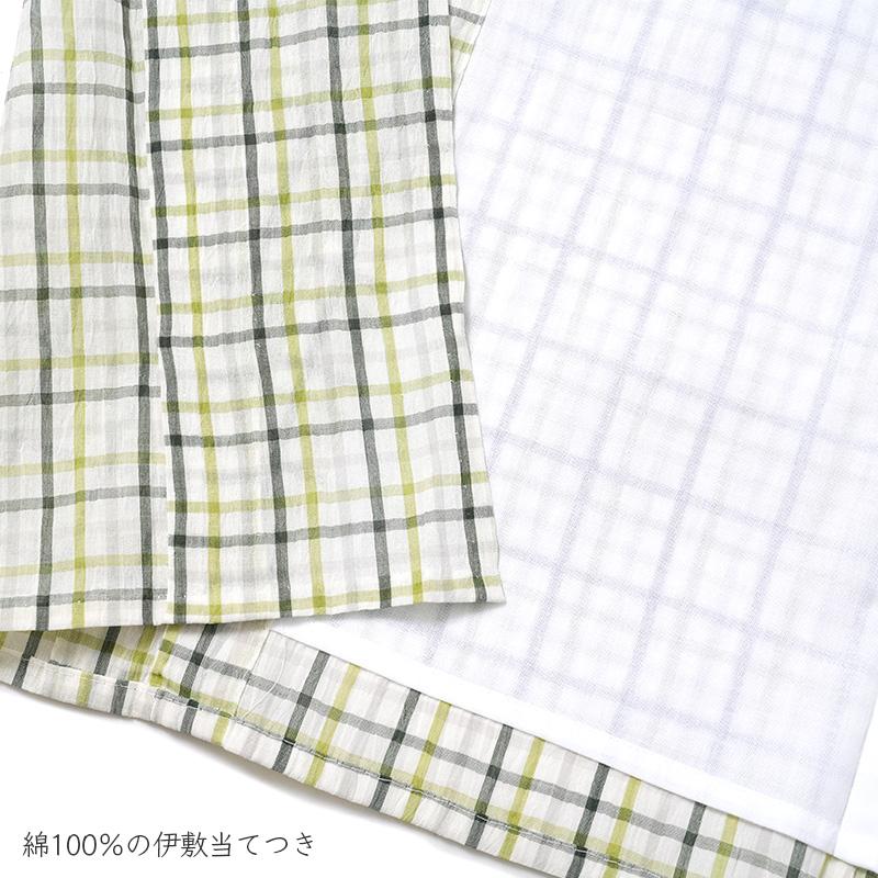 着物 単衣 小千谷縮 チェック 格子 白 黄緑 麻 苧麻 上布 夏 浴衣