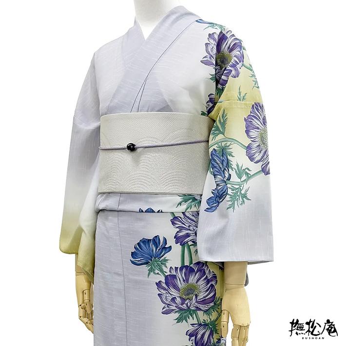 撫松庵 浴衣 アネモネ 黄色 グレー グラデーション 絵羽風 セオ