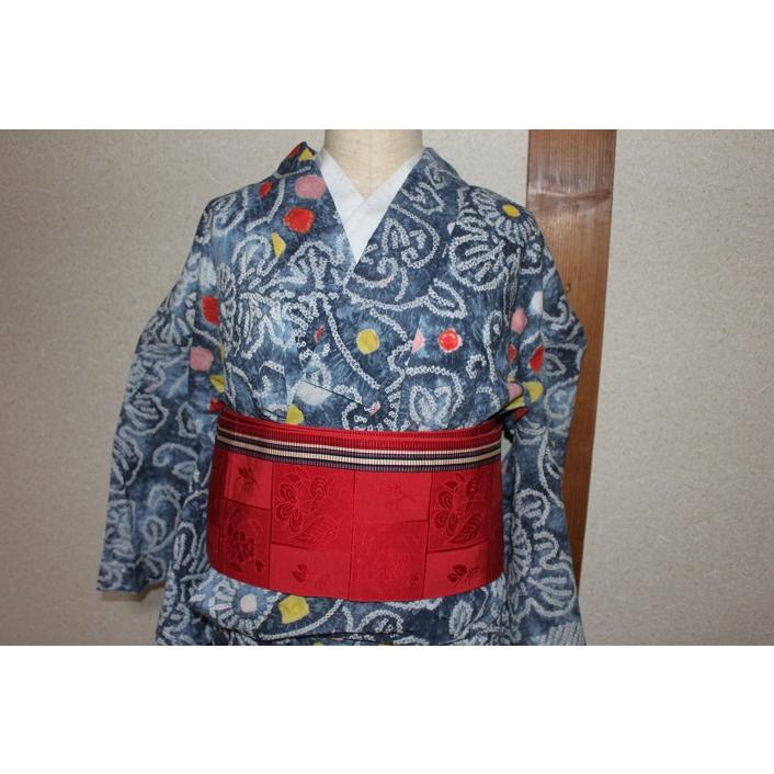 有松鳴海絞りレトロ浴衣セット身丈155cm半幅帯赤髪飾り