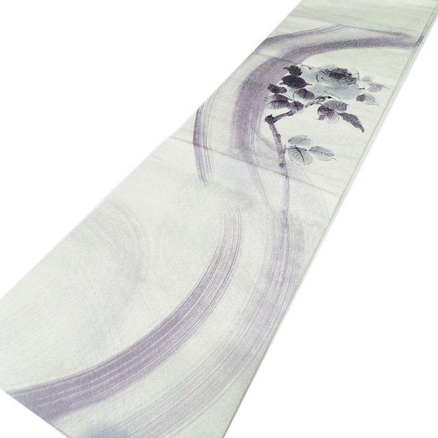 名古屋帯 なごや帯 中古 正絹 カジュアル 仕立て上がり 花の図 バラ  