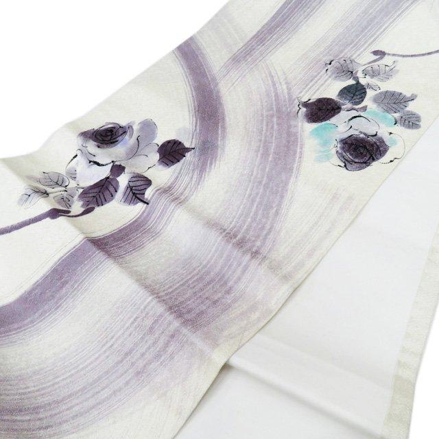 名古屋帯 なごや帯 中古 正絹 カジュアル 仕立て上がり 花の図 バラ  